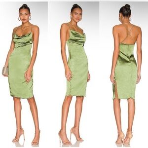 superdown Olive Satin Cowl Midi Dress